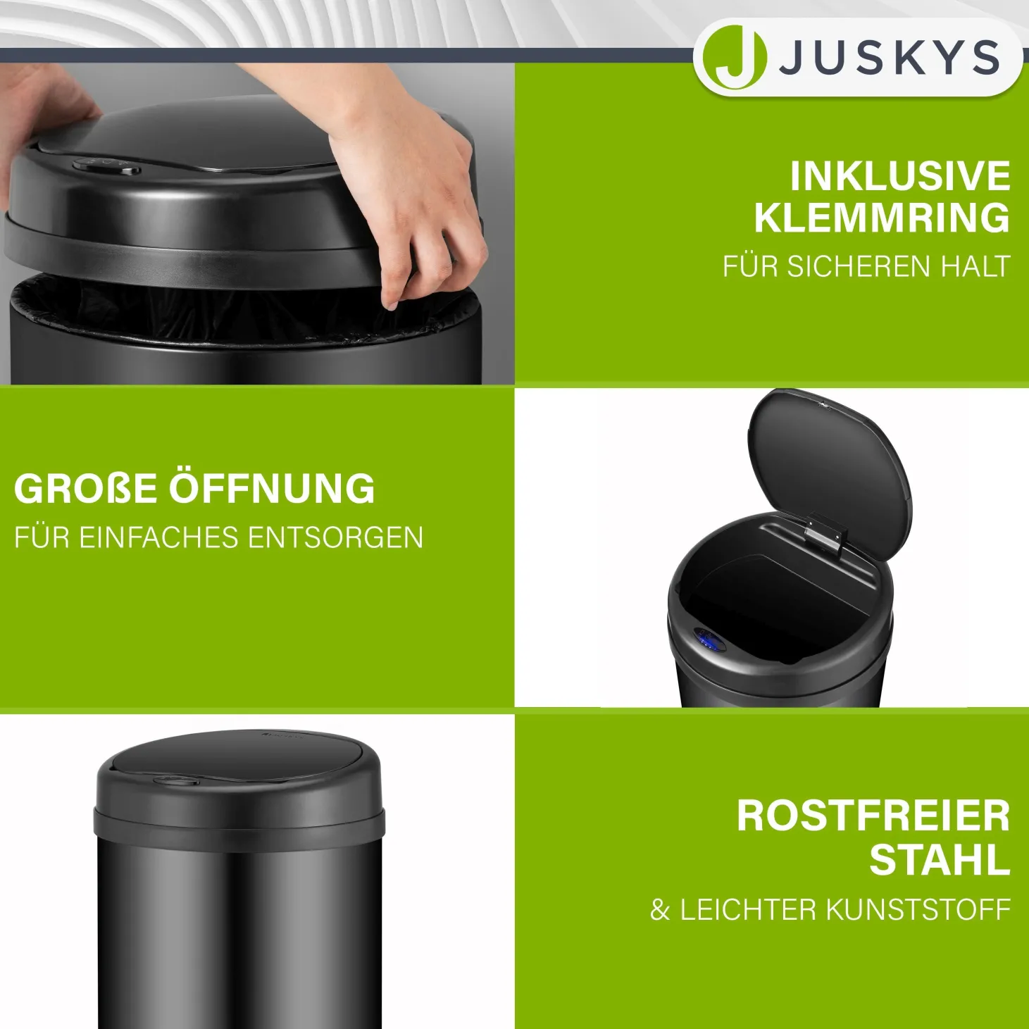 Runder Mülleimer mit Sensor Automatischer Abfalleimer für kontaktloses Entsorgen von Müll