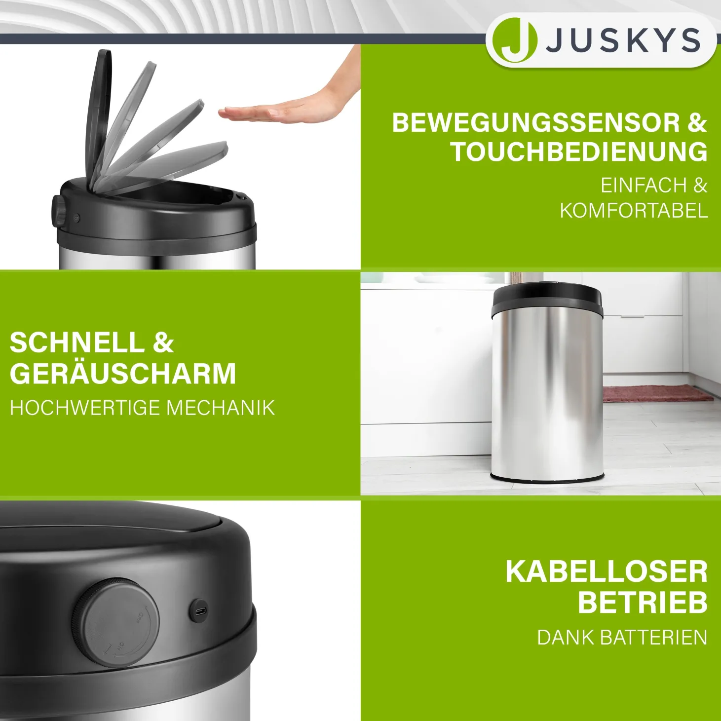 Runder Mülleimer mit Sensor Automatischer Abfalleimer für kontaktloses Entsorgen von Müll