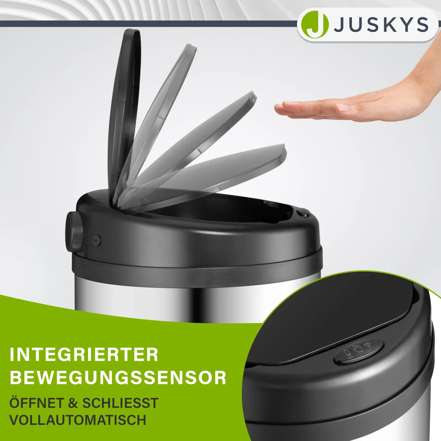 Runder Mülleimer mit Sensor Automatischer Abfalleimer für kontaktloses Entsorgen von Müll