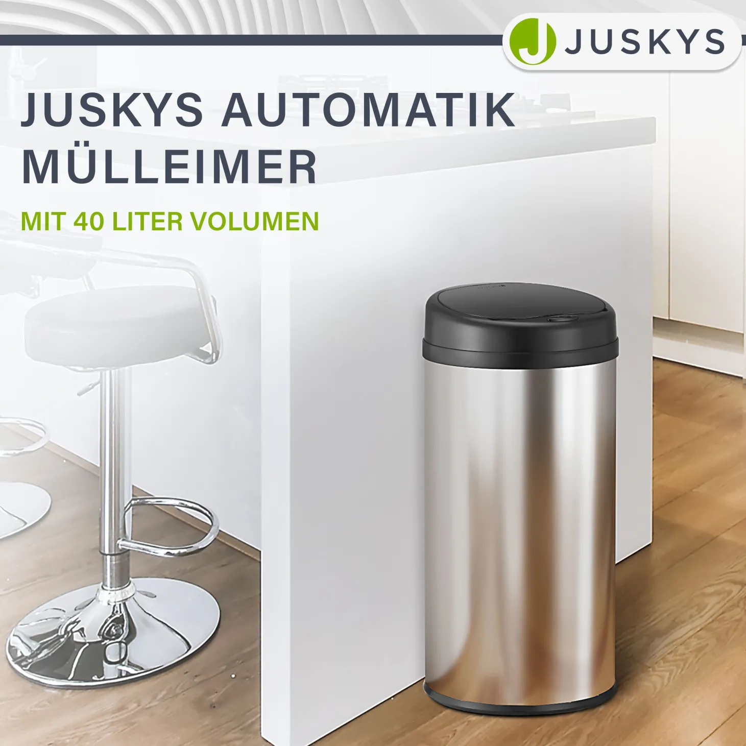 Runder Mülleimer mit Sensor Automatischer Abfalleimer für kontaktloses Entsorgen von Müll