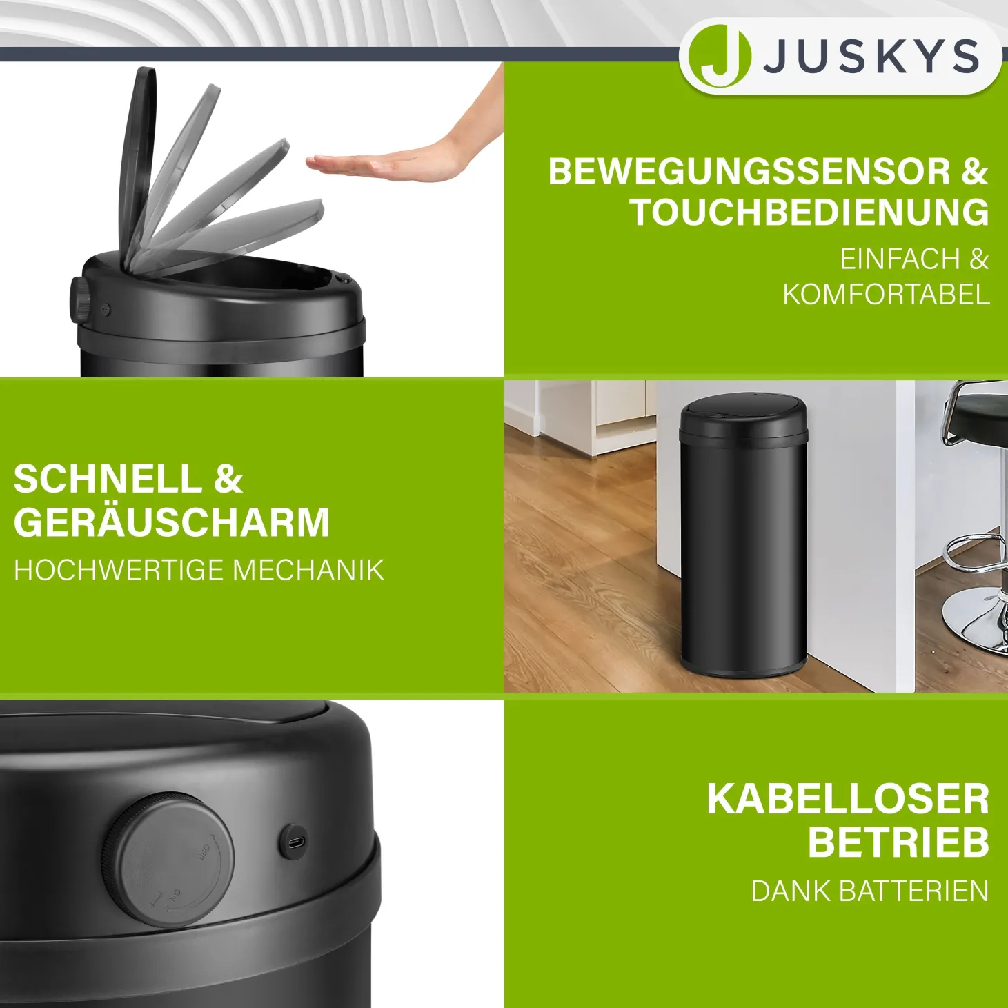 Runder Mülleimer mit Sensor Automatischer Abfalleimer für kontaktloses Entsorgen von Müll