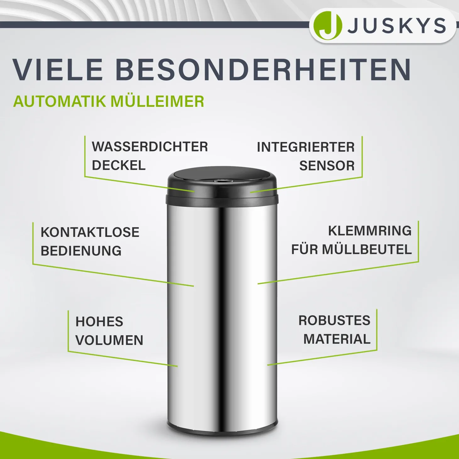 Runder Mülleimer mit Sensor Automatischer Abfalleimer für kontaktloses Entsorgen von Müll