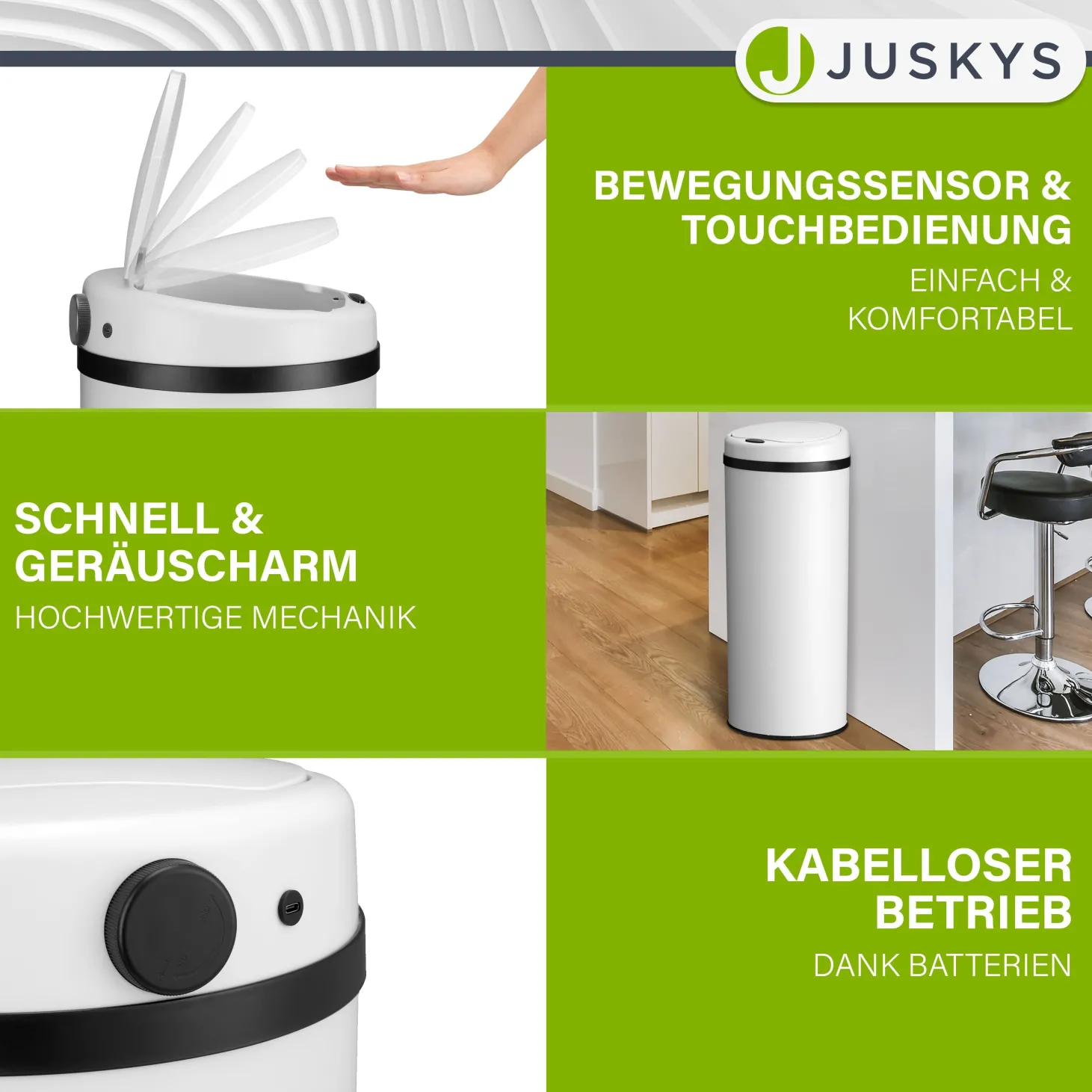 Runder Mülleimer mit Sensor Automatischer Abfalleimer für kontaktloses Entsorgen von Müll