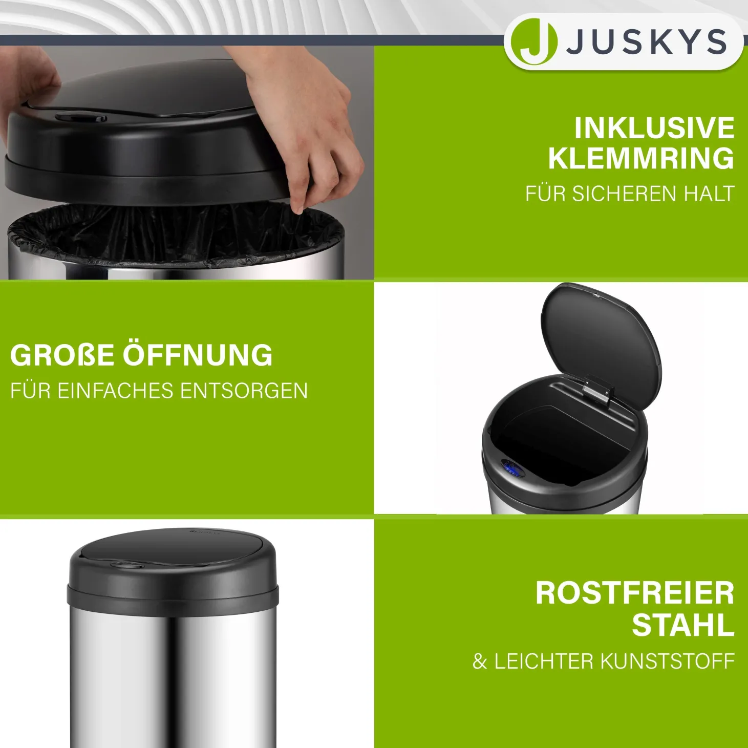Runder Mülleimer mit Sensor Automatischer Abfalleimer für kontaktloses Entsorgen von Müll