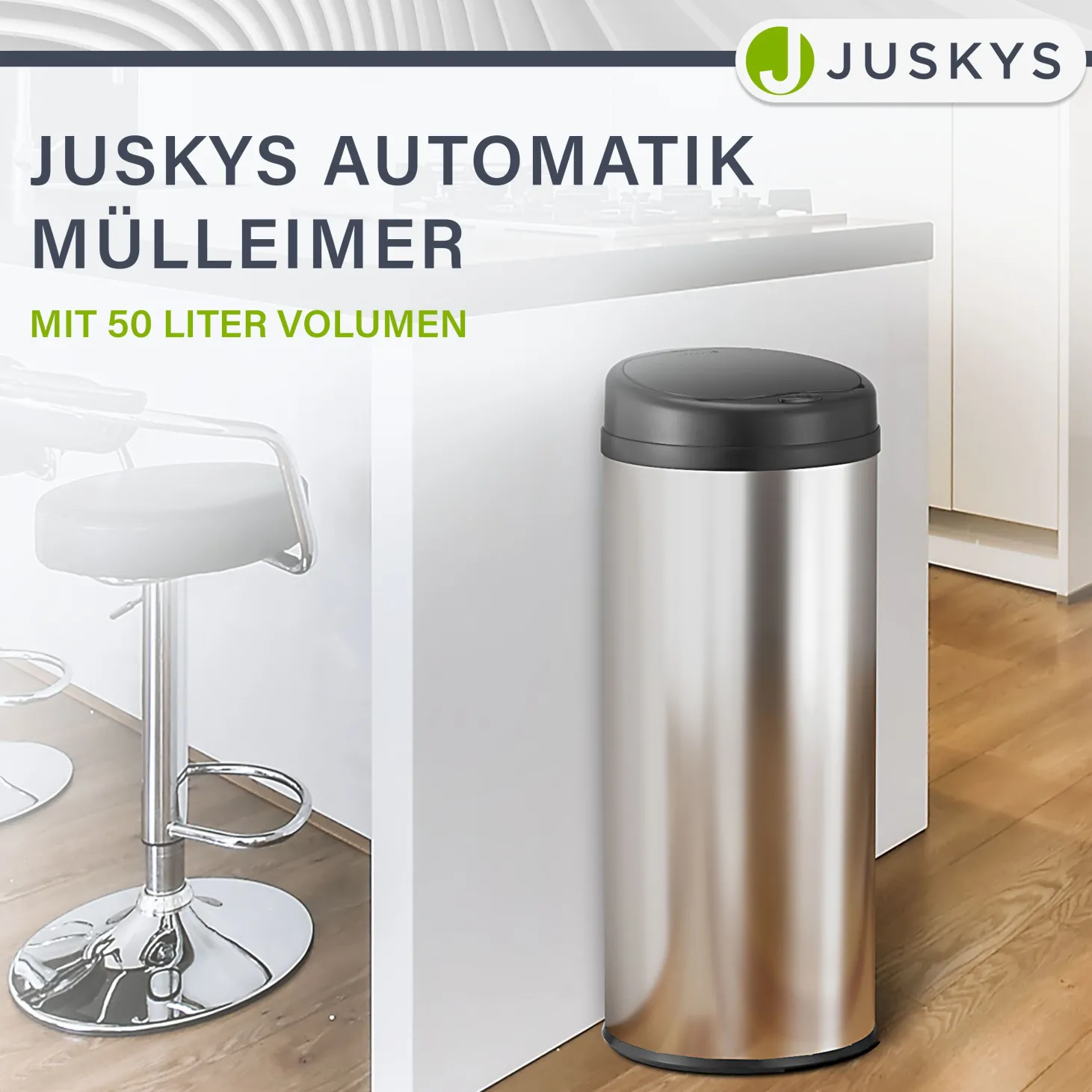 Runder Mülleimer mit Sensor Automatischer Abfalleimer für kontaktloses Entsorgen von Müll