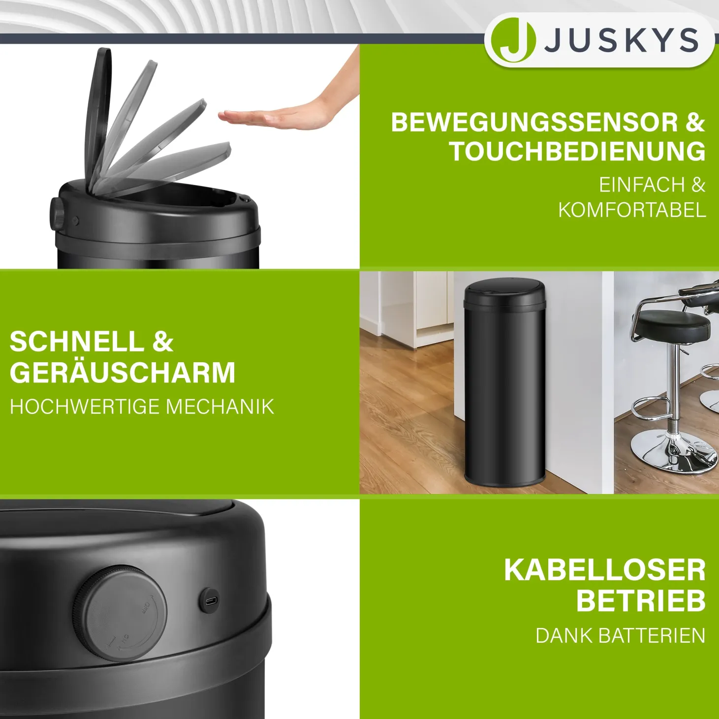 Runder Mülleimer mit Sensor Automatischer Abfalleimer für kontaktloses Entsorgen von Müll