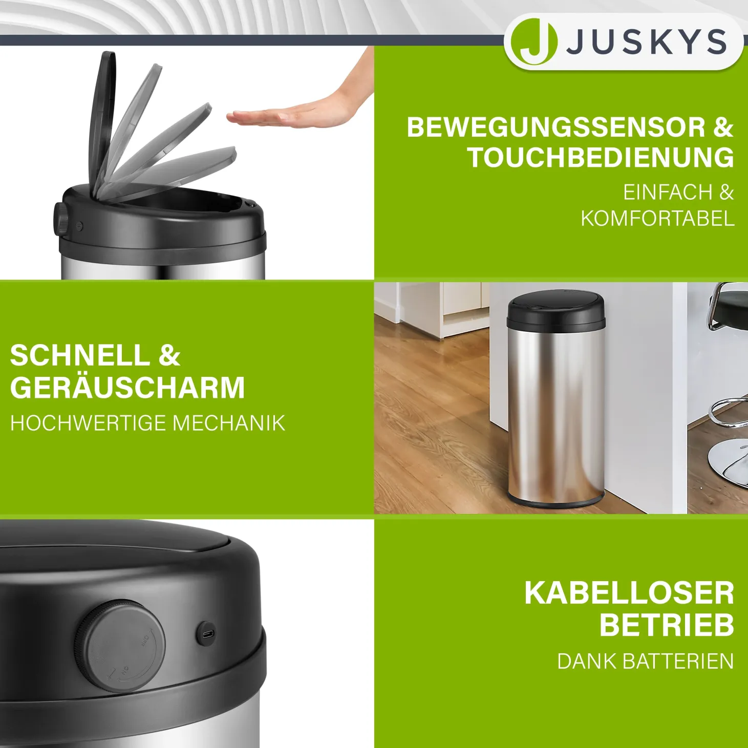 Runder Mülleimer mit Sensor Automatischer Abfalleimer für kontaktloses Entsorgen von Müll