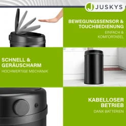 Runder Mülleimer mit Sensor Automatischer Abfalleimer für kontaktloses Entsorgen von Müll