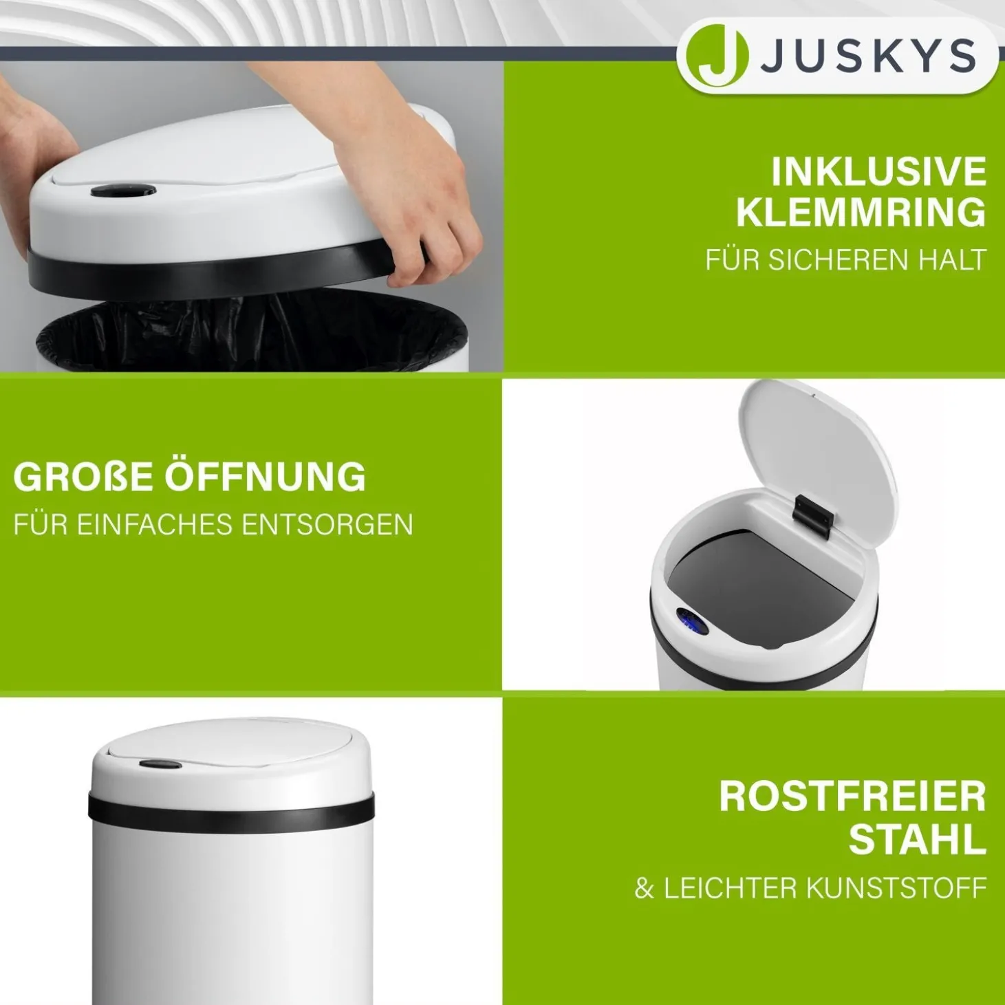 Runder Mülleimer mit Sensor Automatischer Abfalleimer für kontaktloses Entsorgen von Müll