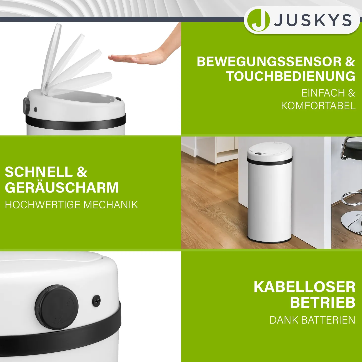 Runder Mülleimer mit Sensor Automatischer Abfalleimer für kontaktloses Entsorgen von Müll