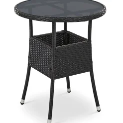 Runder Polyrattan Gartentisch Yoro Wetterfester Tisch mit Glasplatte