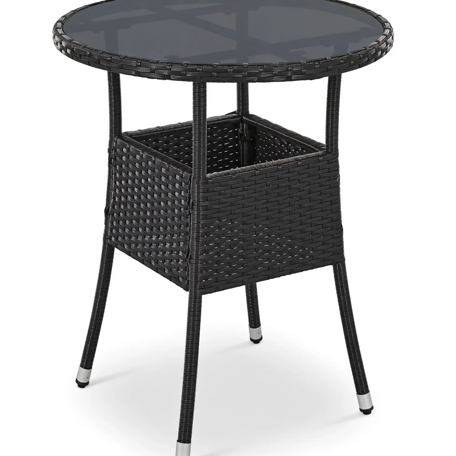 Runder Polyrattan Gartentisch Yoro Wetterfester Tisch mit Glasplatte