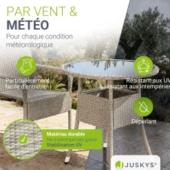 Runder Polyrattan Gartentisch Yoro Wetterfester Tisch mit Glasplatte