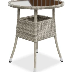 Runder Polyrattan Gartentisch Yoro Wetterfester Tisch mit Glasplatte