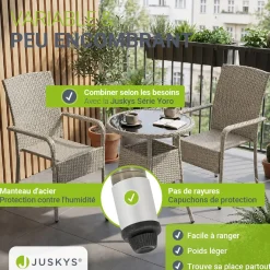 Runder Polyrattan Gartentisch Yoro Wetterfester Tisch mit Glasplatte