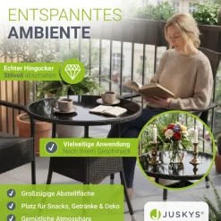 Runder Polyrattan Gartentisch Yoro Wetterfester Tisch mit Glasplatte