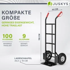 Sackkarre Basic in schwarz mit roten Griffen klappbar mit großen Lufträdern und Griffen mit Handschutzbügel
