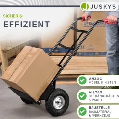 Sackkarre Basic in schwarz mit roten Griffen klappbar mit großen Lufträdern und Griffen mit Handschutzbügel