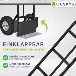 Sackkarre Basic in schwarz mit roten Griffen klappbar mit großen Lufträdern und Griffen mit Handschutzbügel