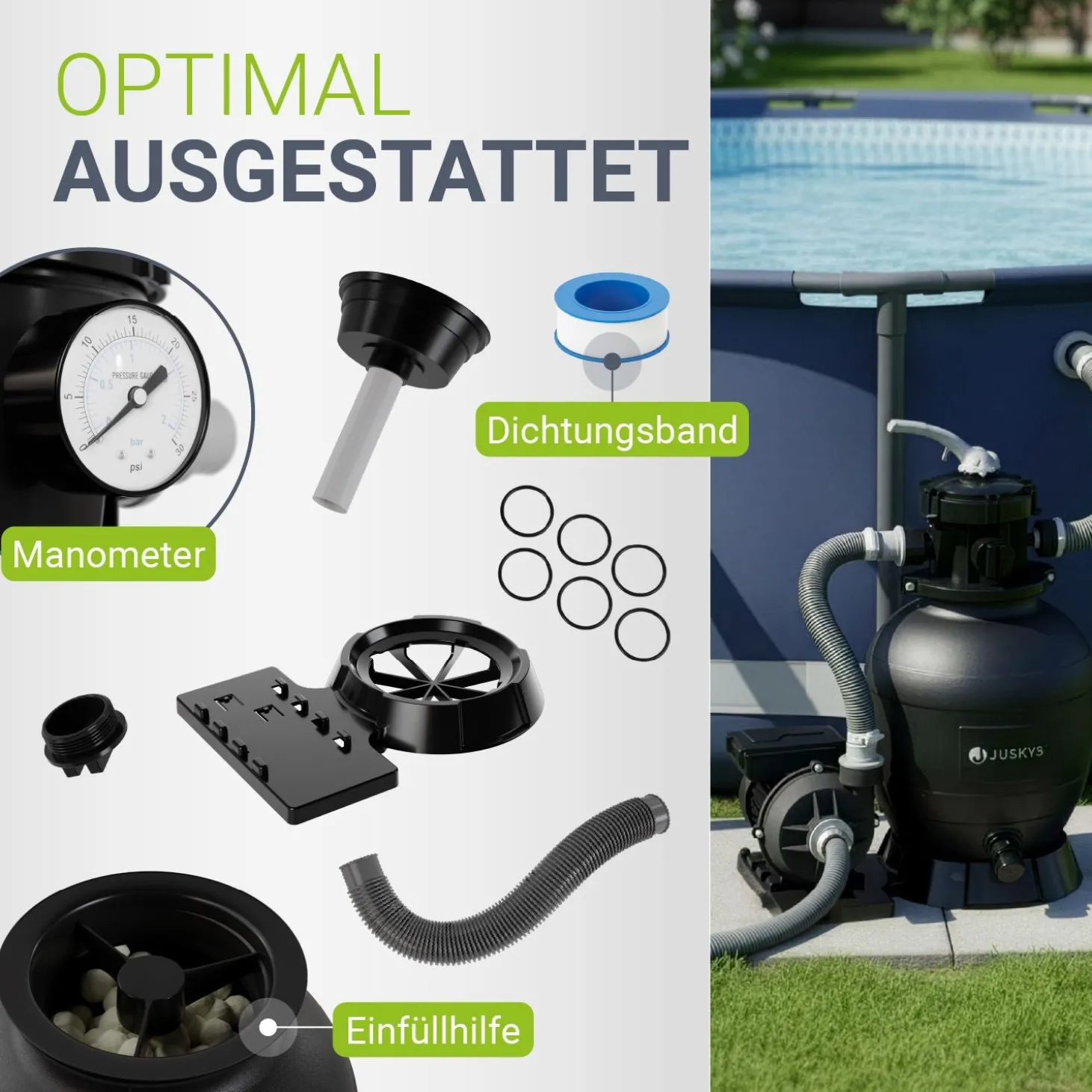 Sandfilteranlage für Pools bis 47m³ Sandfilterpumpe mit Filterbällen für klares Wasser