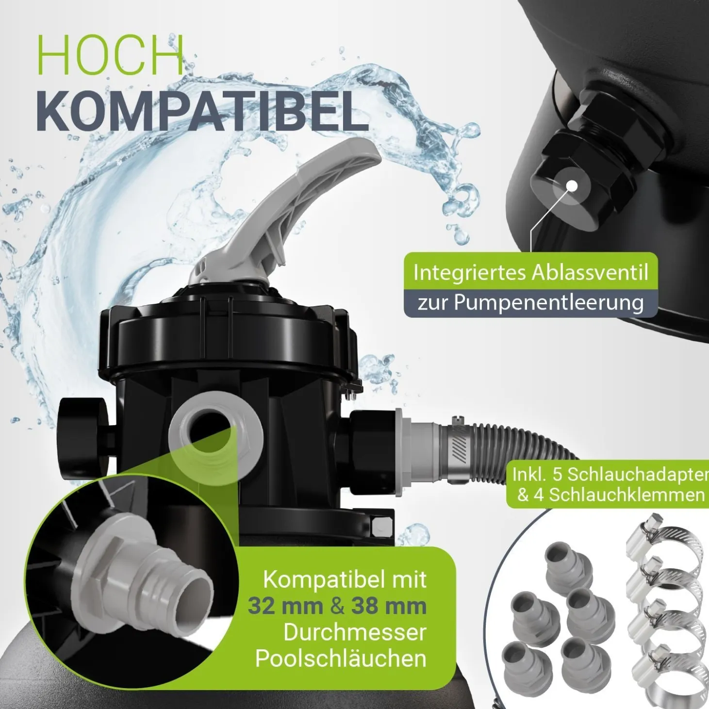 Sandfilteranlage für Pools bis 47m³ Sandfilterpumpe mit Filterbällen für klares Wasser