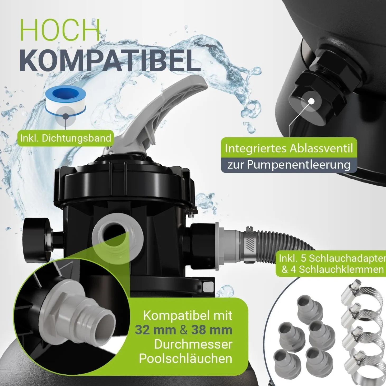 Sandfilteranlage für Pools bis 47m³ Sandfilterpumpe mit Filterbällen für klares Wasser