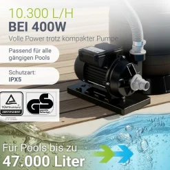 Sandfilteranlage für Pools bis 47m³ Sandfilterpumpe mit Filterbällen für klares Wasser