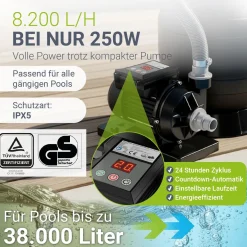 Sandfilteranlage für Pools bis 47m³ Sandfilterpumpe mit Filterbällen für klares Wasser