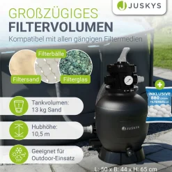 Sandfilteranlage für Pools bis 47m³ Sandfilterpumpe mit Filterbällen für klares Wasser