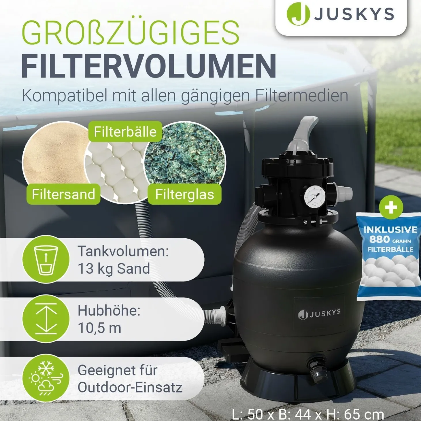 Sandfilteranlage für Pools bis 47m³ Sandfilterpumpe mit Filterbällen für klares Wasser