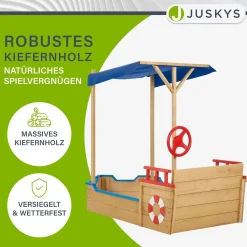 Sandkasten Käpt’n Pit - Piratenschiff Boot aus Holz Sandkiste in verspieltem Piraten Design mit Dach & Bodenplane