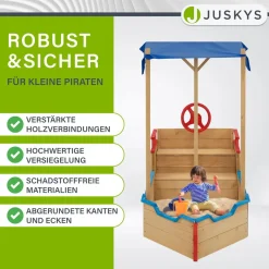 Sandkasten Käpt’n Pit - Piratenschiff Boot aus Holz Sandkiste in verspieltem Piraten Design mit Dach & Bodenplane
