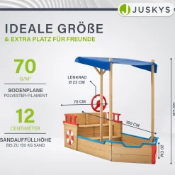 Sandkasten Käpt’n Pit - Piratenschiff Boot aus Holz Sandkiste in verspieltem Piraten Design mit Dach & Bodenplane
