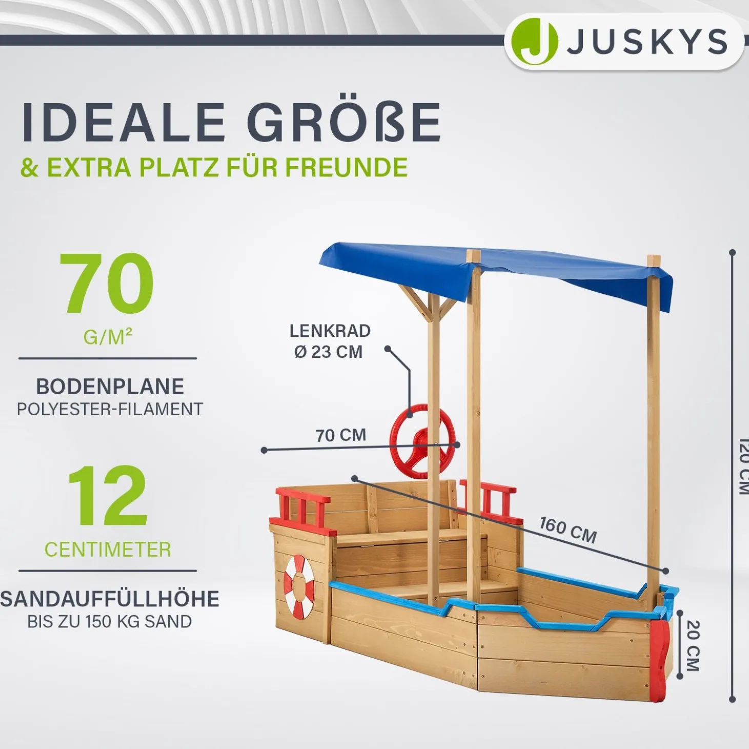 Sandkasten Käpt’n Pit - Piratenschiff Boot aus Holz Sandkiste in verspieltem Piraten Design mit Dach & Bodenplane