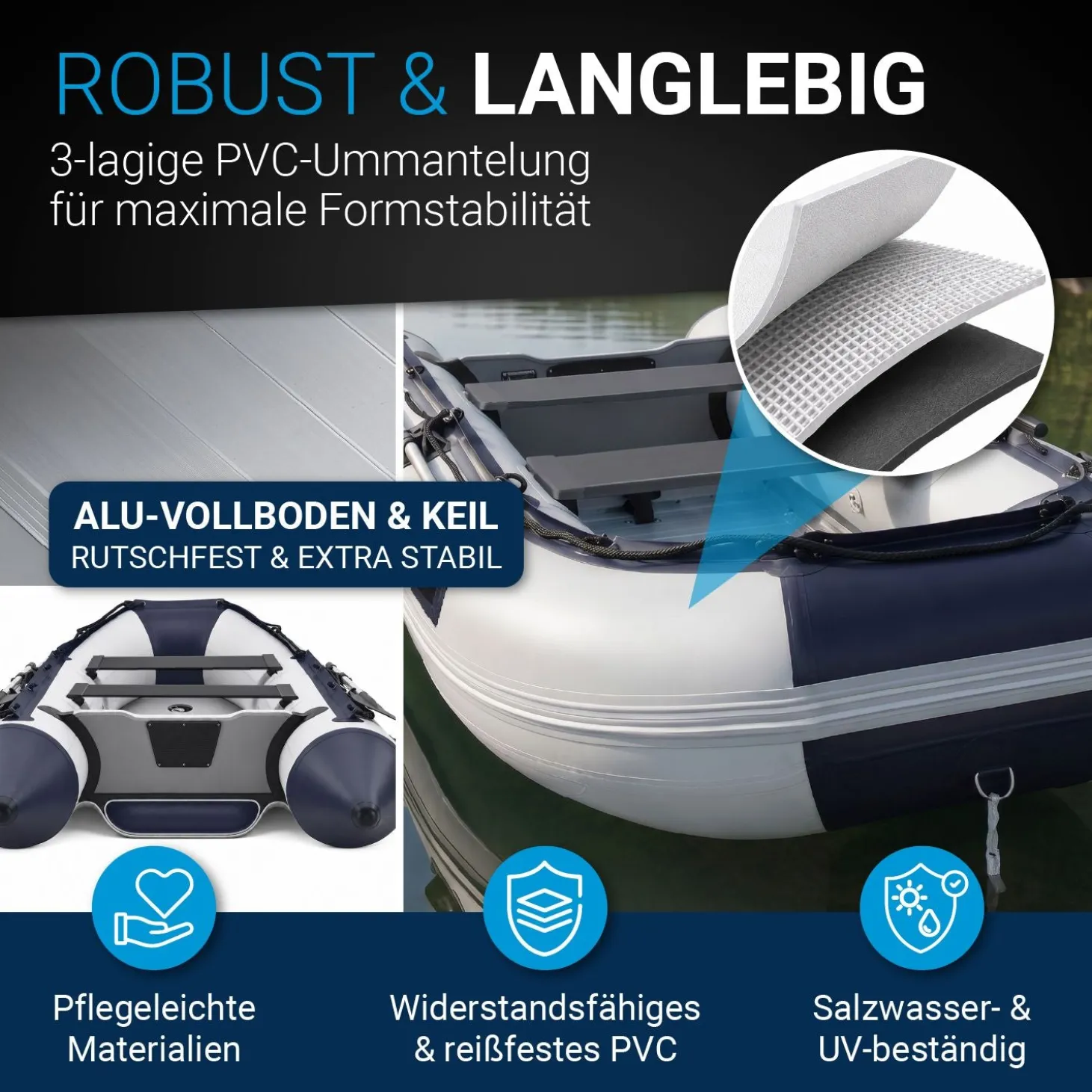 Schlauchboot 3,20 m Paddelboot für 4 Personen - inkl. Paddel, Luftpumpe und mehr