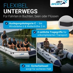 Schlauchboot 3,80 m Paddelboot für 6 Personen - inkl. Paddel, Luftpumpe und mehr