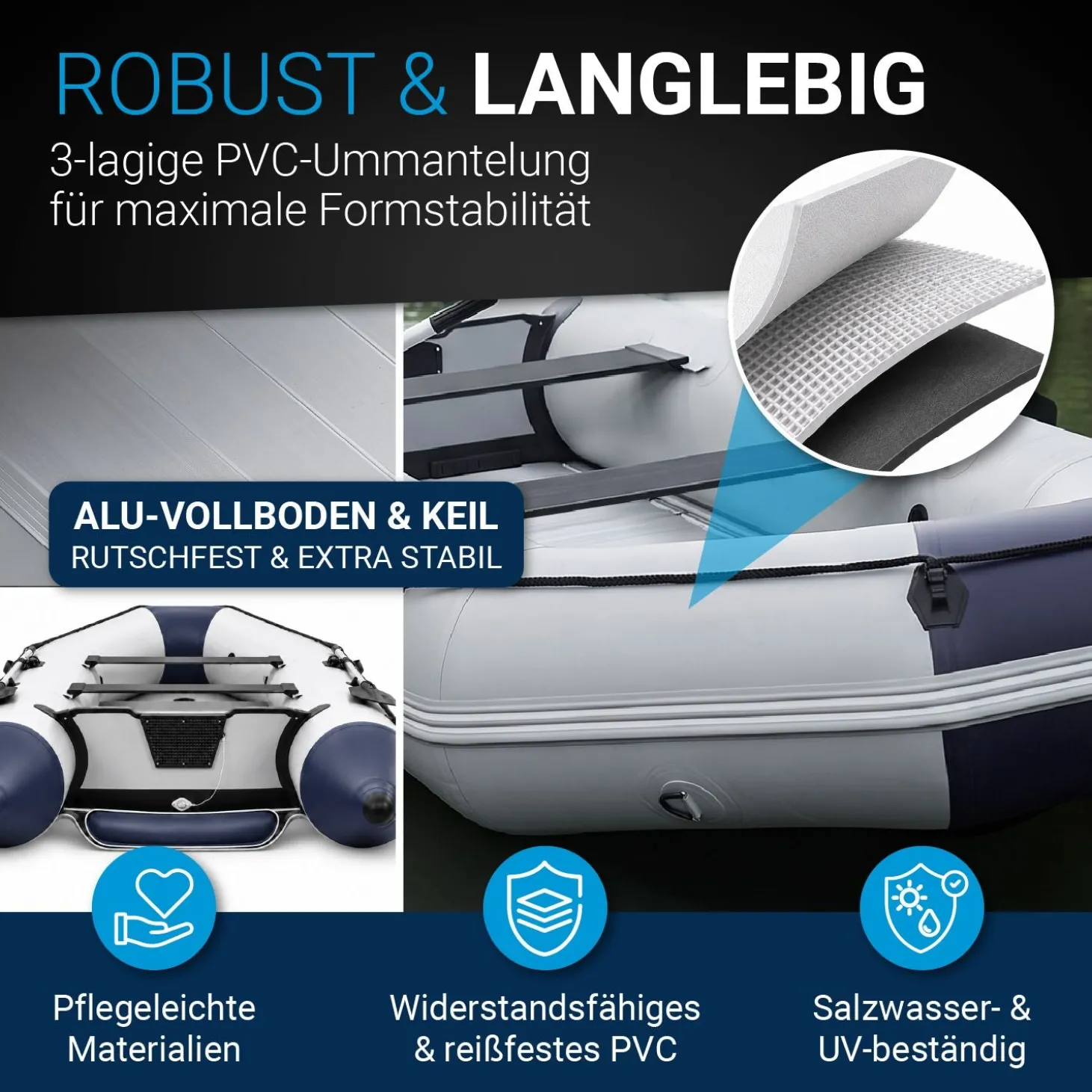 Schlauchboot 3,80 m Paddelboot für 6 Personen - inkl. Paddel, Luftpumpe und mehr