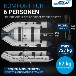 Schlauchboot 3,80 m Paddelboot für 6 Personen - inkl. Paddel, Luftpumpe und mehr