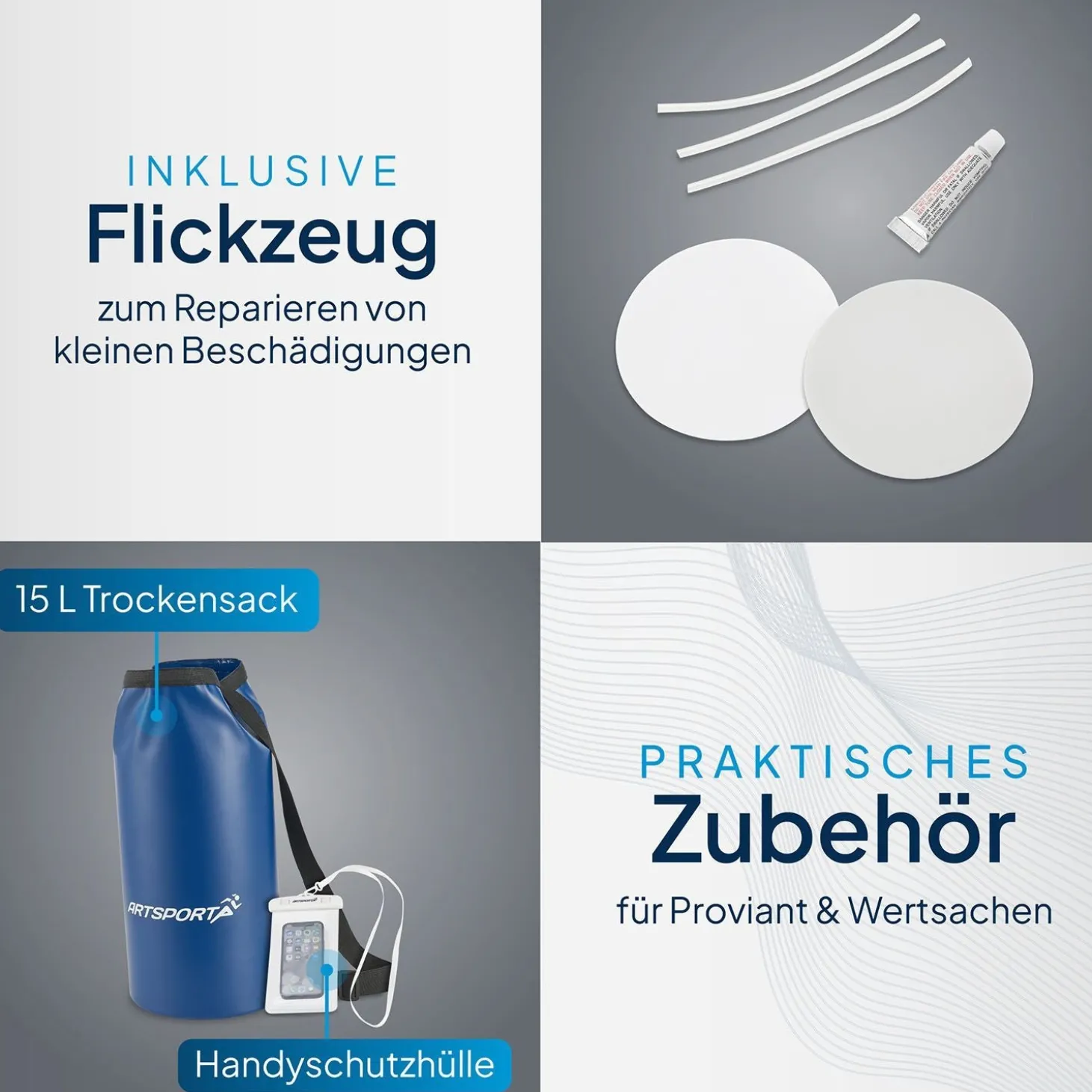Schlauchboot Paddelboot mit zwei Sitzbänken - 3,22 m Ruderboot 3,22 m Set mit Luftpumpe, Paddel, Tasche & Reparaturset