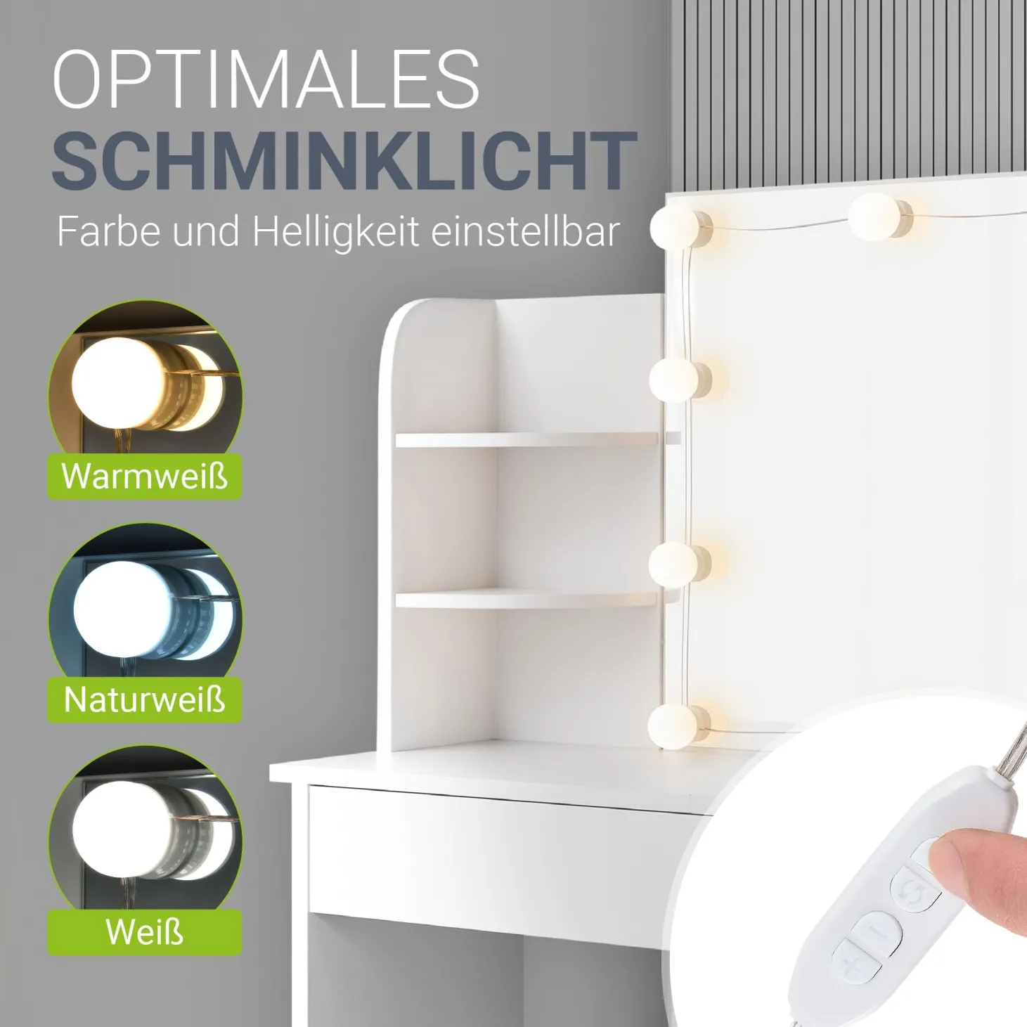 Schminktisch Bella mit Hocker Melly Mit Spiegel & LED-Licht für beste Styling-Ergebnisse