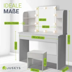 Schminktisch Bella mit Hocker Melly Mit Spiegel & LED-Licht für beste Styling-Ergebnisse