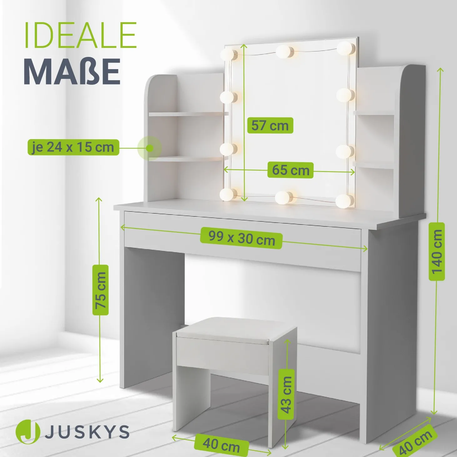 Schminktisch Bella mit Hocker Melly Mit Spiegel & LED-Licht für beste Styling-Ergebnisse