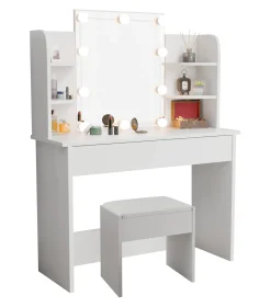 Schminktisch Bella mit Hocker Melly Mit Spiegel & LED-Licht für beste Styling-Ergebnisse
