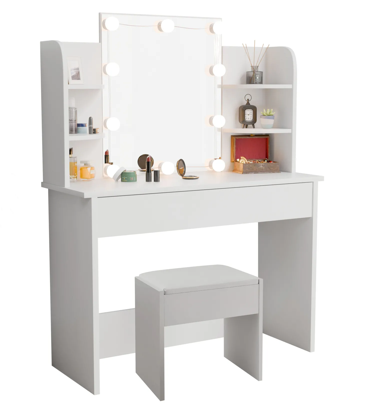Schminktisch Bella mit Hocker Melly Mit Spiegel & LED-Licht für beste Styling-Ergebnisse