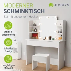 Schminktisch Bella mit Hocker Melly Mit Spiegel & LED-Licht für beste Styling-Ergebnisse