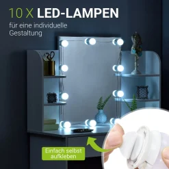 Schminktisch Bella mit LED Beleuchtung Frisiertisch mit Spiegel und viel Stauraum