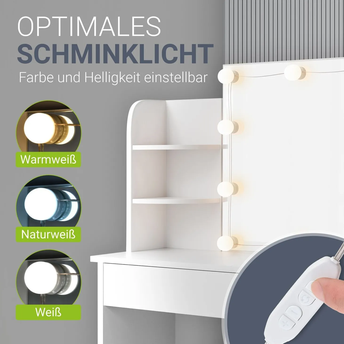 Schminktisch Bella mit LED Beleuchtung Frisiertisch mit Spiegel und viel Stauraum