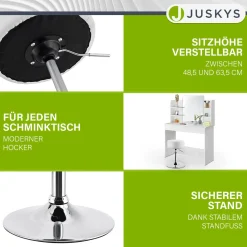Schminktisch Hocker Tonia Mit Höhenverstellung für individuelle Sitzhöhe