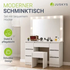Schminktisch mit Spiegel Lilia Eleganter Schminktisch mit Licht & viel Stauraum