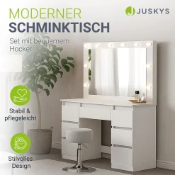 Schminktisch mit Spiegel Lilia Eleganter Schminktisch mit Licht & viel Stauraum